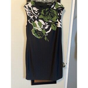 Jessica Howard Dress Women’s Size 16 Black Floral Stretch Sleeveless Good Cond